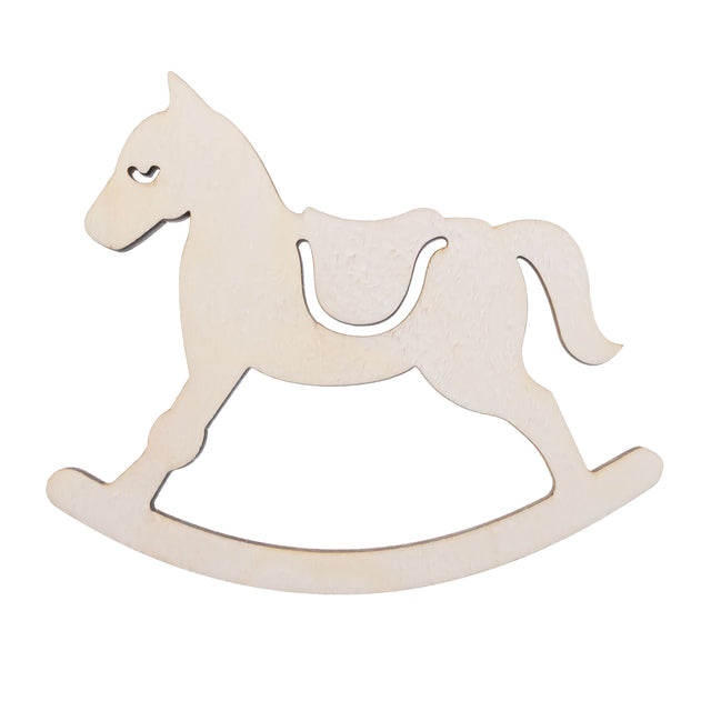 Wood Unfinished Wooden Rocking Horse Shape Cutout DIY Craft 4.4 Inches in Beige color