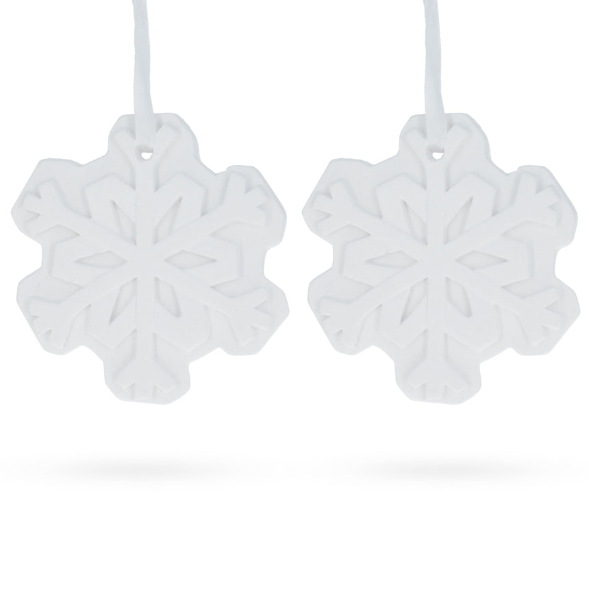 Plaster Set of 2 Blank Unfinished White Plaster Snowflake Christmas Ornaments DIY Craft 3.6 Inches in White color Star