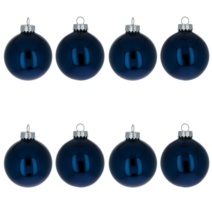 Glass Set of 8 Shiny Blue Glass Christmas Ball Ornament DIY Craft 2.6 Inches in Blue color Round