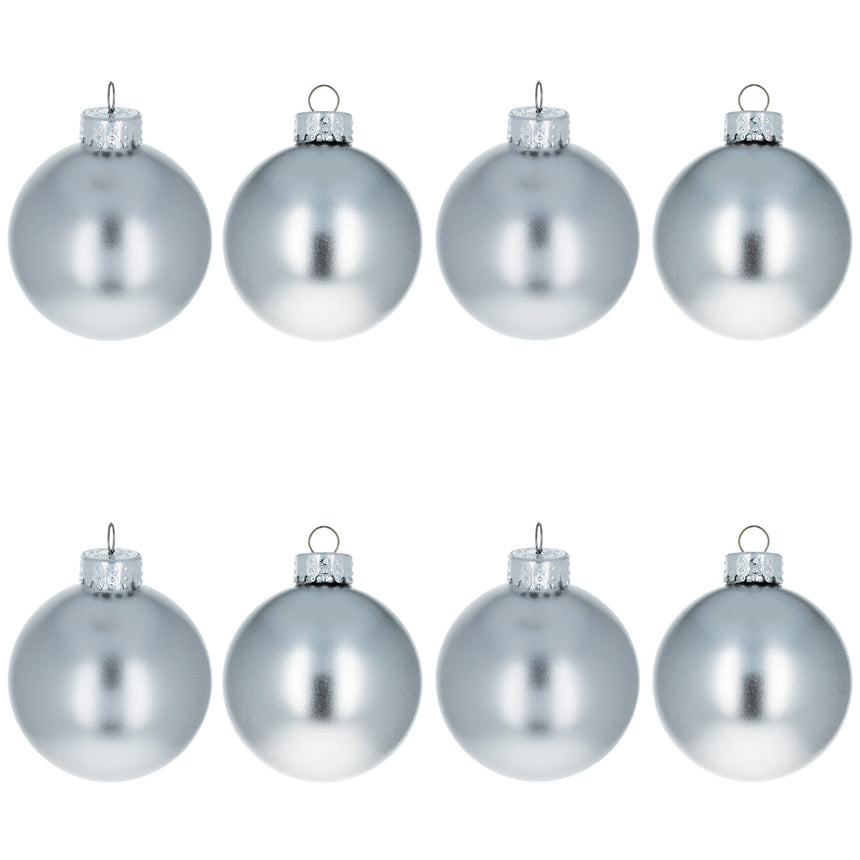 Glass Set of 8 Shiny Silver Glass Christmas Ball Ornament DIY Craft 2.6 Inches in Silver color Round