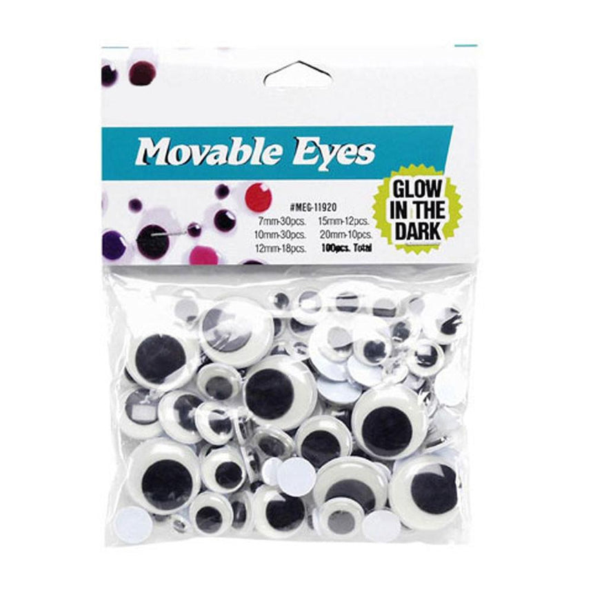 Plastic Set of 100 Glow in The Dark Self Adhesive Eyes in Multi color