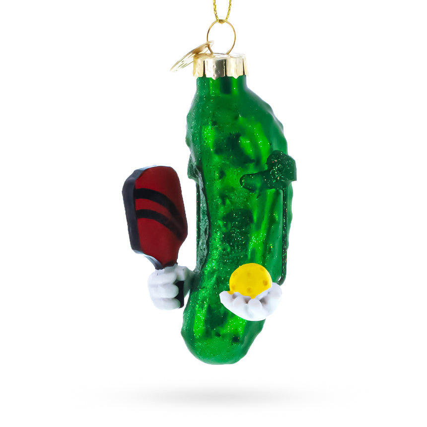 Glass Pickle with Paddle Blown Glass Christmas Ornament in Green color