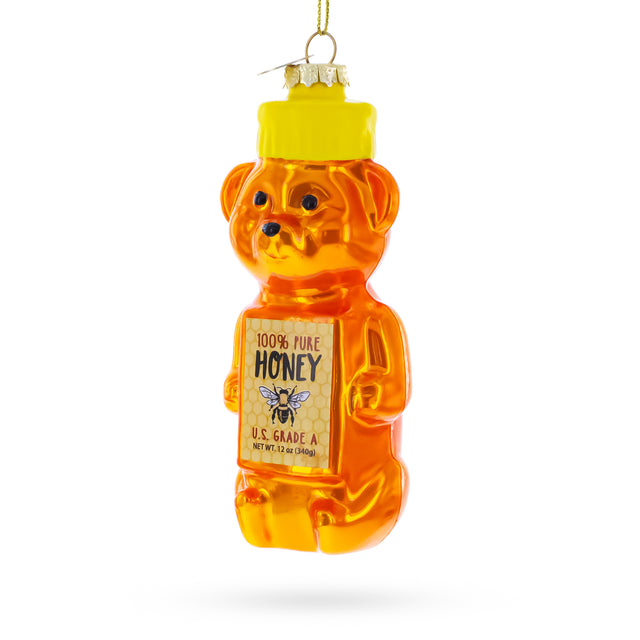 Glass Honey Bear Bottle Blown Glass Christmas Ornament in Orange color