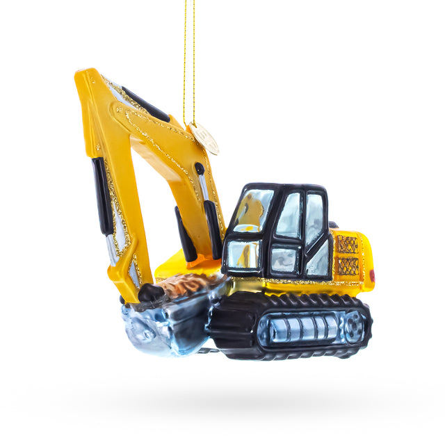 Glass Excavator Blown Glass Christmas Ornament in Yellow color