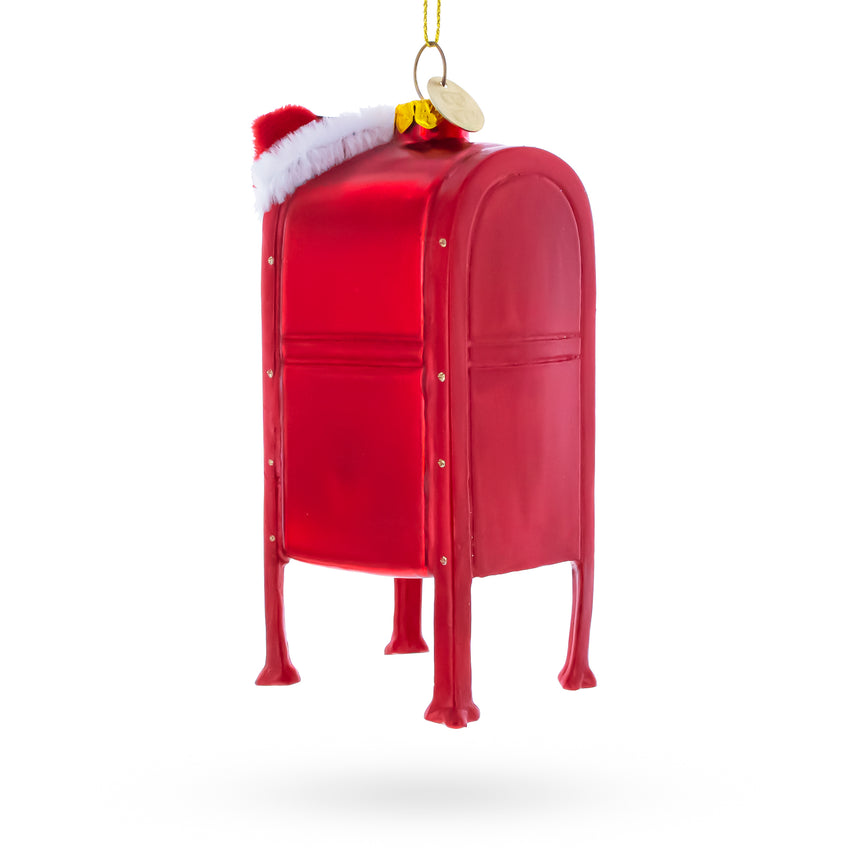 Letters to Santa Mailbox Blown Glass Christmas Ornament ,dimensions in inches: 5 x 2 x 1.9