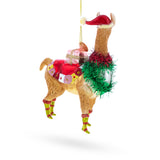 Festive Llama with Presents Blown Glass Christmas Ornament ,dimensions in inches: 5.2 x 4.1 x 1.4