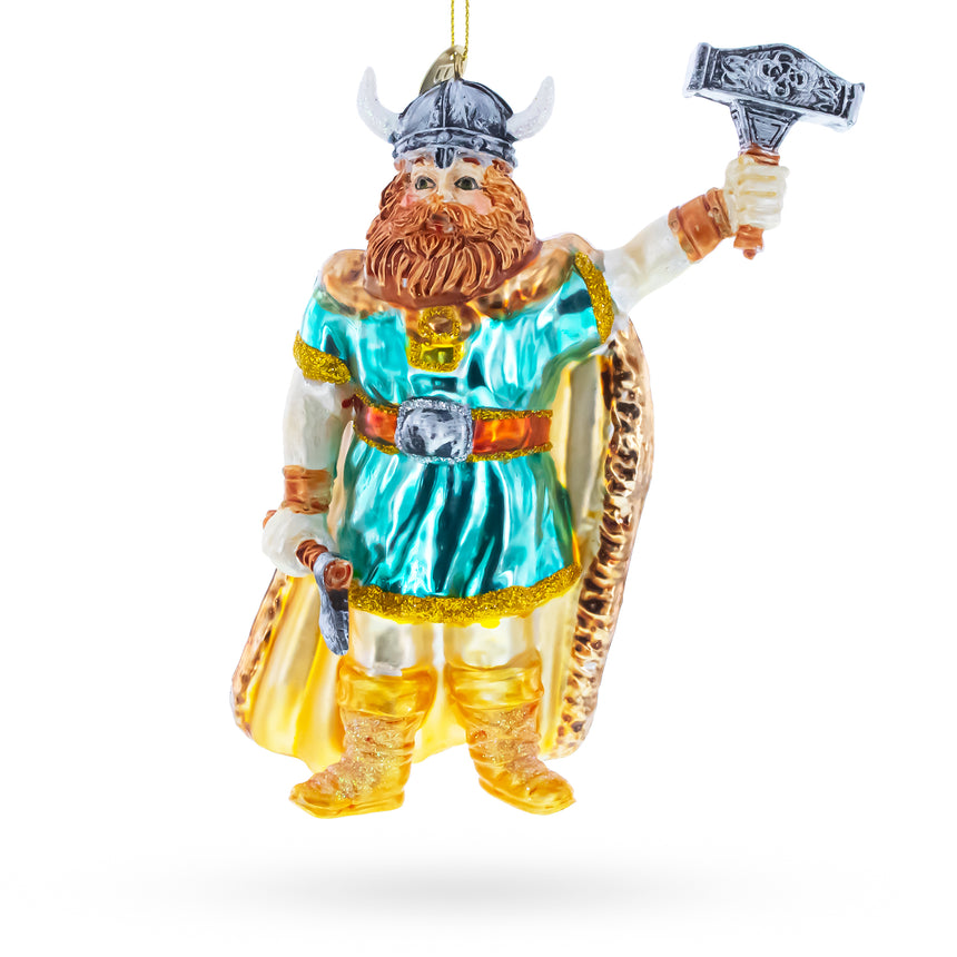 Glass Viking Warrior with Hammer Blown Glass Christmas Ornament in Multi color