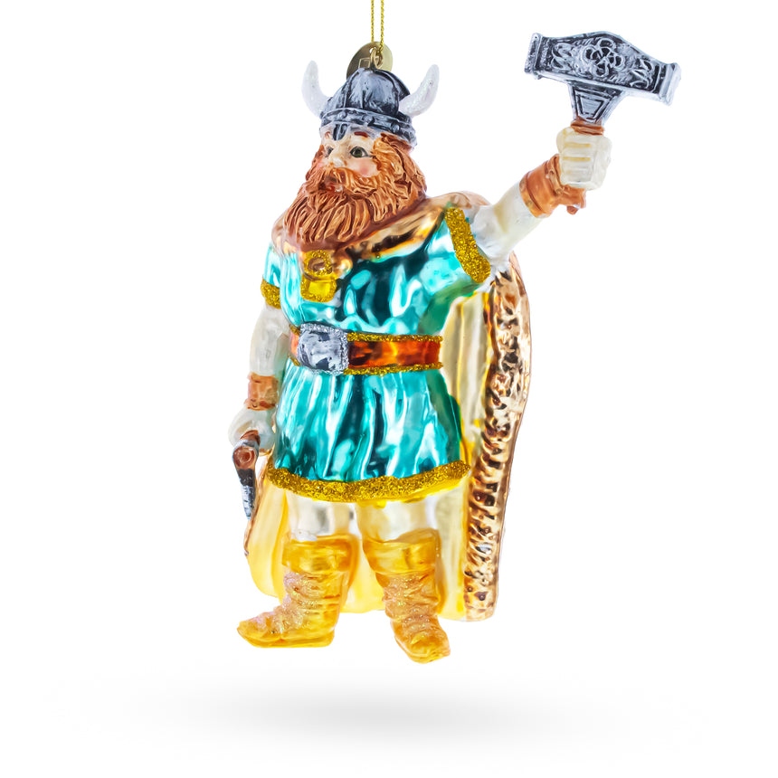 Viking Warrior with Hammer Blown Glass Christmas Ornament ,dimensions in inches: 5.8 x 3.5 x 2.3