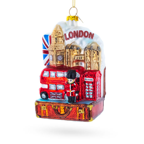 Glass Landmarks of London, United Kingdom Blown Glass Christmas Ornament in Red color