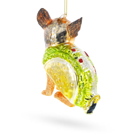 Taco Dog Blown Glass Christmas Ornament ,dimensions in inches: 4.5 x 5.8 x 1.9