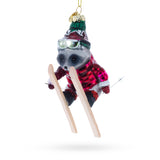 Glass Skiing Raccoon Blown Glass Christmas Ornament in Multi color