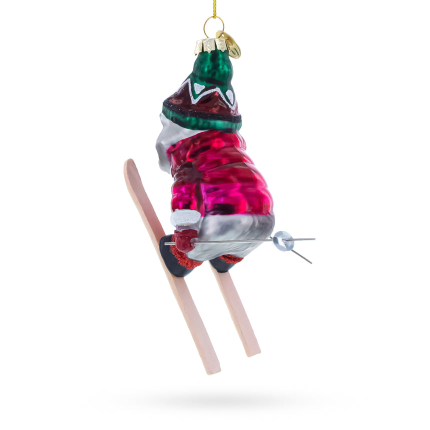 Skiing Raccoon Blown Glass Christmas Ornament ,dimensions in inches: 5.6 x 2.6 x 3.4