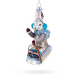 Glass Sledding Bunny Blown Glass Christmas Ornament in Multi color