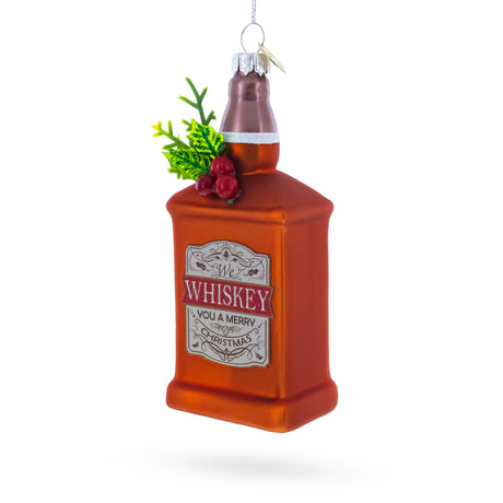 Glass Whiskey Bottle Blown Glass Christmas Ornament in Orange color