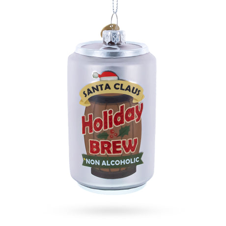 Glass Holiday Beer Brew Can Blown Glass Christmas Ornament in White color