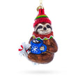 Glass Festive Sloth with Mug Blown Glass Christmas Ornament in Multi color