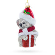 Glass Festive Koala with Present Blown Glass Christmas Ornament in Multi color