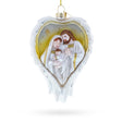 Glass Holy Family Heart Blown Glass Christmas Ornament in White color