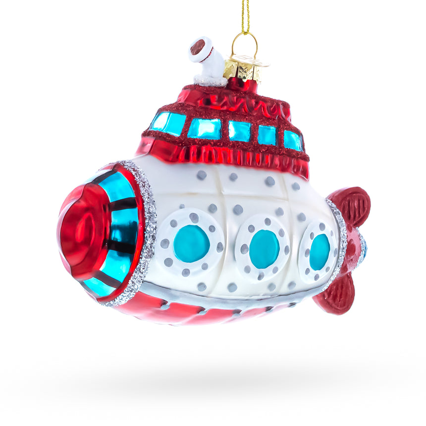 Glass Retro Submarine Glass Blown Glass Christmas Ornament in Multi color