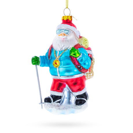 Glass Snowshoeing Santa Blown Glass Christmas Ornament in Multi color