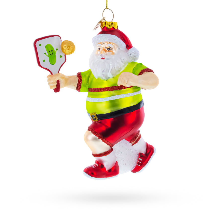 Glass Pickleball Santa Blown Glass Christmas Ornament in Multi color