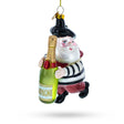 Glass French Santa with Sparkling Wine Blown Glass Christmas Ornament in Multi color