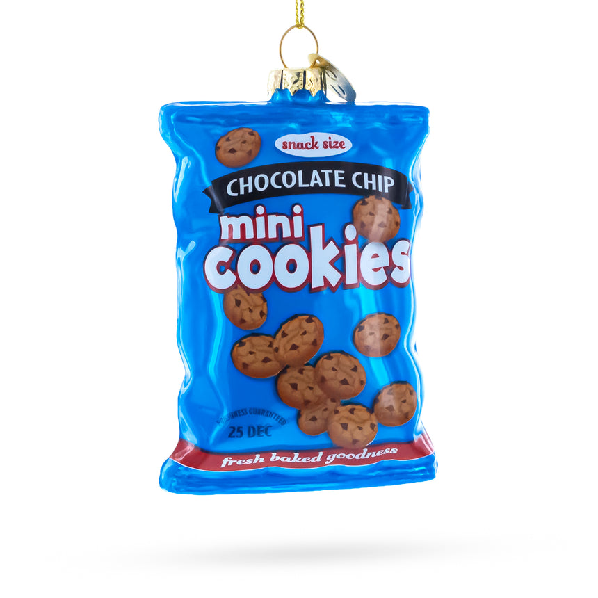 Glass Chocolate Chip Mini Cookies Bag Blown Glass Christmas Ornament in Blue color