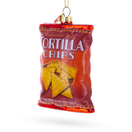 Glass Tortilla Chips Bag Blown Glass Christmas Ornament in Red color