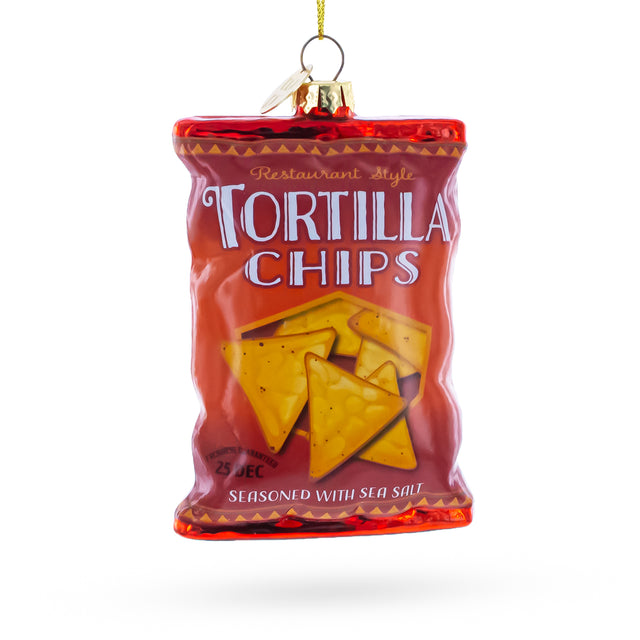 Glass Tortilla Chips Bag Blown Glass Christmas Ornament in Red color