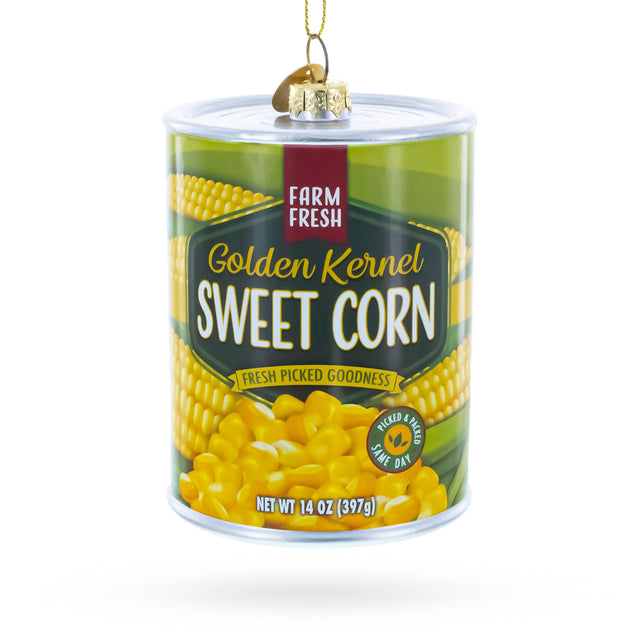 Glass Golden Kernel Sweet Corn Can Blown Glass Christmas Ornament in Green color