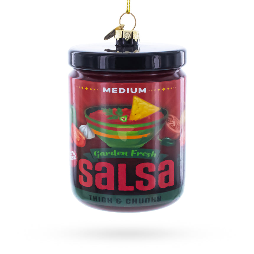 Glass Fresh Salsa Jar Blown Glass Christmas Ornament in Red color