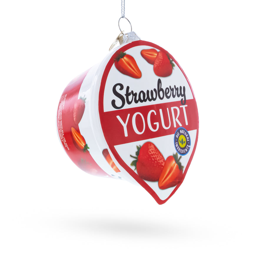 Glass Strawberry Yogurt Blown Glass Christmas Ornament in Red color