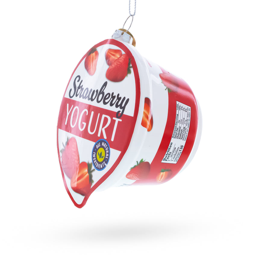 Strawberry Yogurt Blown Glass Christmas Ornament ,dimensions in inches: 4 x 3.2 x 2.3