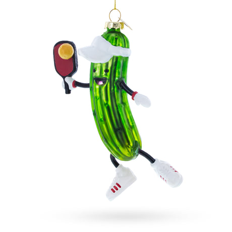 Glass Pickle with Racket Blown Glass Christmas Ornament in Green color