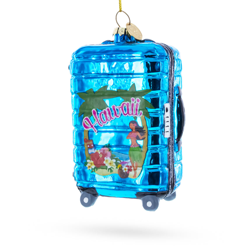 Glass Hawaii Suitcase Blown Glass Christmas Ornament in Blue color