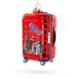 Glass Paris Landmarks Suitcase Blown Glass Christmas Ornament in Red color