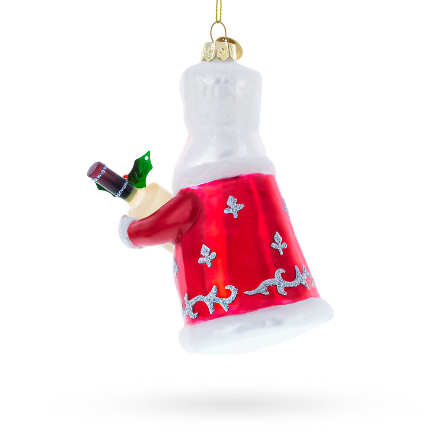 Ukrainian Santa with Gorilka Blown Glass Christmas Ornament ,dimensions in inches: 5.2 x 2.6 x 3.4