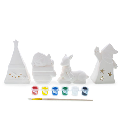 Gypsum Christmas DIY Craft Kit: 4 White Blank Unfinished Figurines for Painting Your Own Decorations in White color