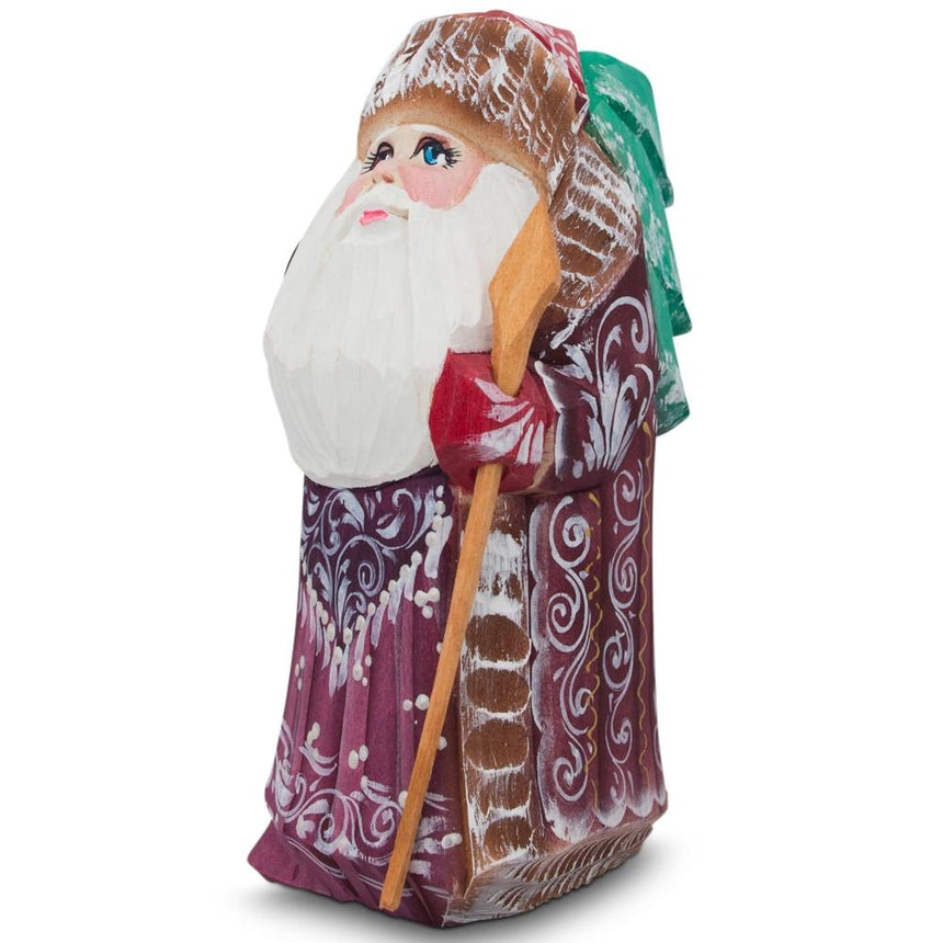 Wood Hand Carved Wooden Santa Figurine 4.75 Inches in Multi color