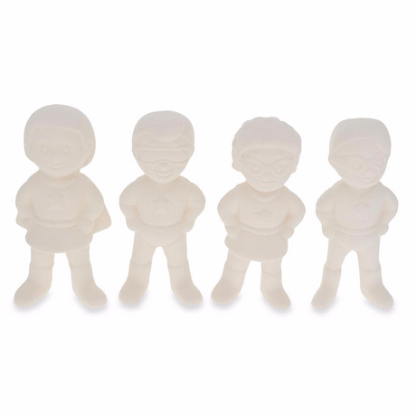 Set of 4 Blank Superhero Ceramic Figurines Male and Female 3 Inches ,dimensions in inches: 3 x 1.5 x 1.5