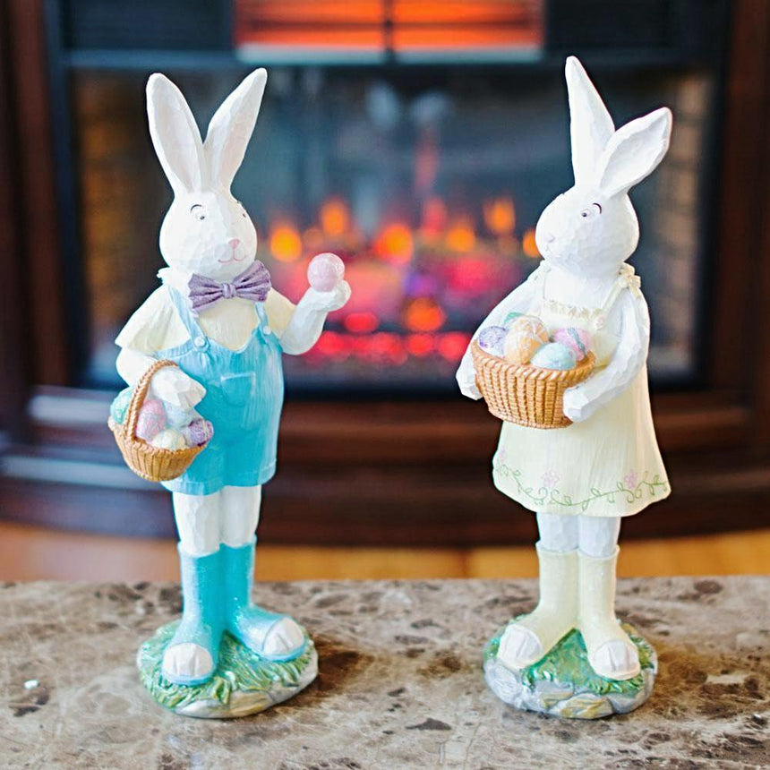 Enchanted Meadow Bunnies Hand-Painted Resin Centerpiece Figurine Set 12 Inches ,dimensions in inches: 12 x 12 x 9.6