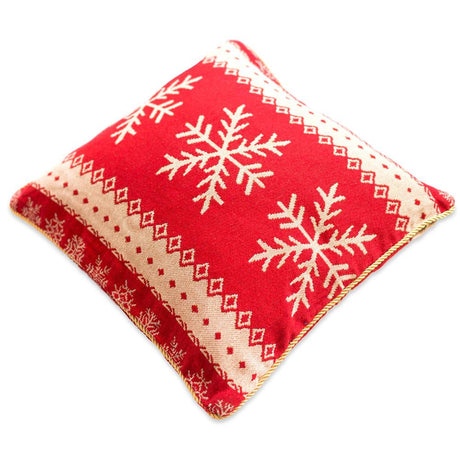 Set of 2 White Snowflakes on Red Christmas Throw Cushion Pillow Covers ,dimensions in inches: 17 x 17 x 17