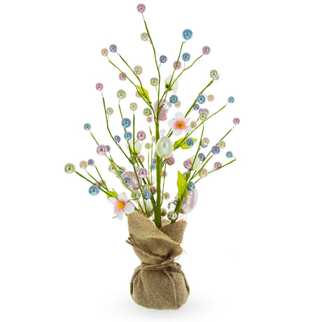 Plastic Easter Berry & Egg Floral Arrangement – Rustic Spring Tabletop Centerpiece with Burlap Base in Multi color