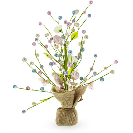 Easter Berry & Egg Floral Arrangement – Rustic Spring Tabletop Centerpiece with Burlap Base ,dimensions in inches: 17.5 x 3.2 x 3.1