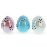 Pearlized Easter Elegance: Set of 3 Ceramic Easter Eggs ,dimensions in inches: 3.8 x 3.2 x 3.2