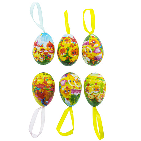 Chirpy Easter: Set of 6 Chicks Easter Egg Ornaments ,dimensions in inches: 2.2 x 1.5 x 1.5