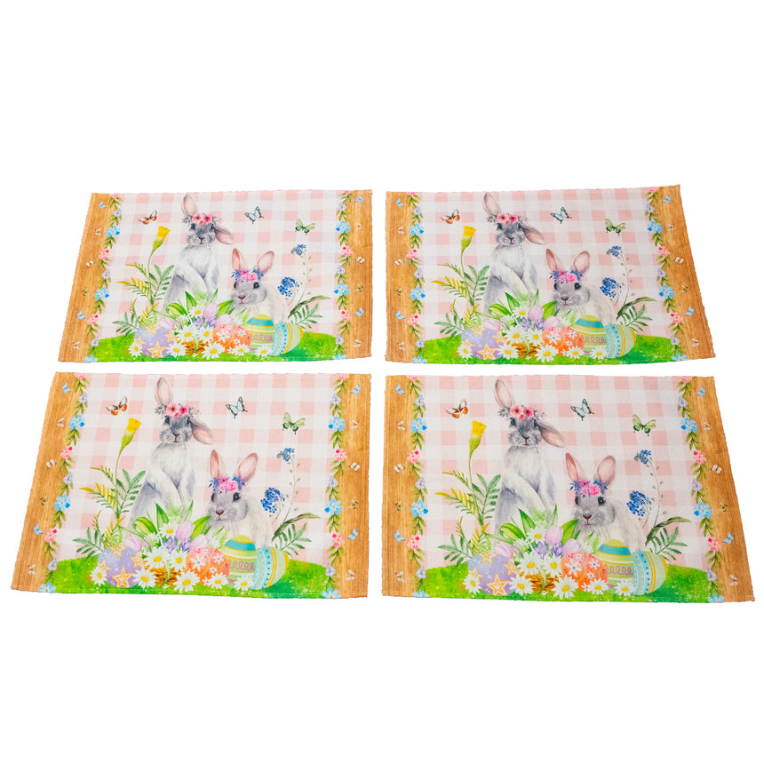 Fabric Set of 4 Bunny and Easter Eggs Placemats in Multi color