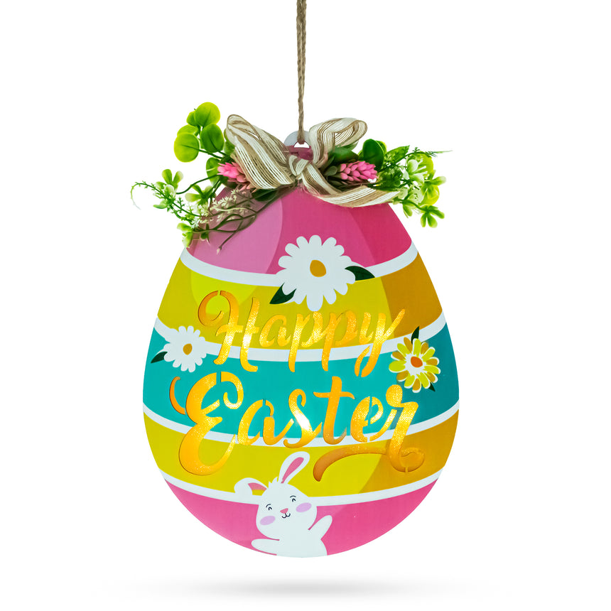 Styrofoam Illuminated LED Wooden Easter Egg Hanging Decor in Multi color