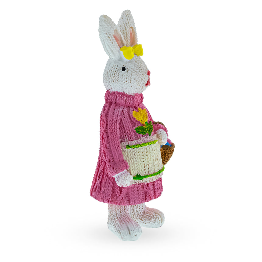 Bunny Cradling a Basket of Easter Delights Figurine ,dimensions in inches: 5.8 x 2.8 x 1.9