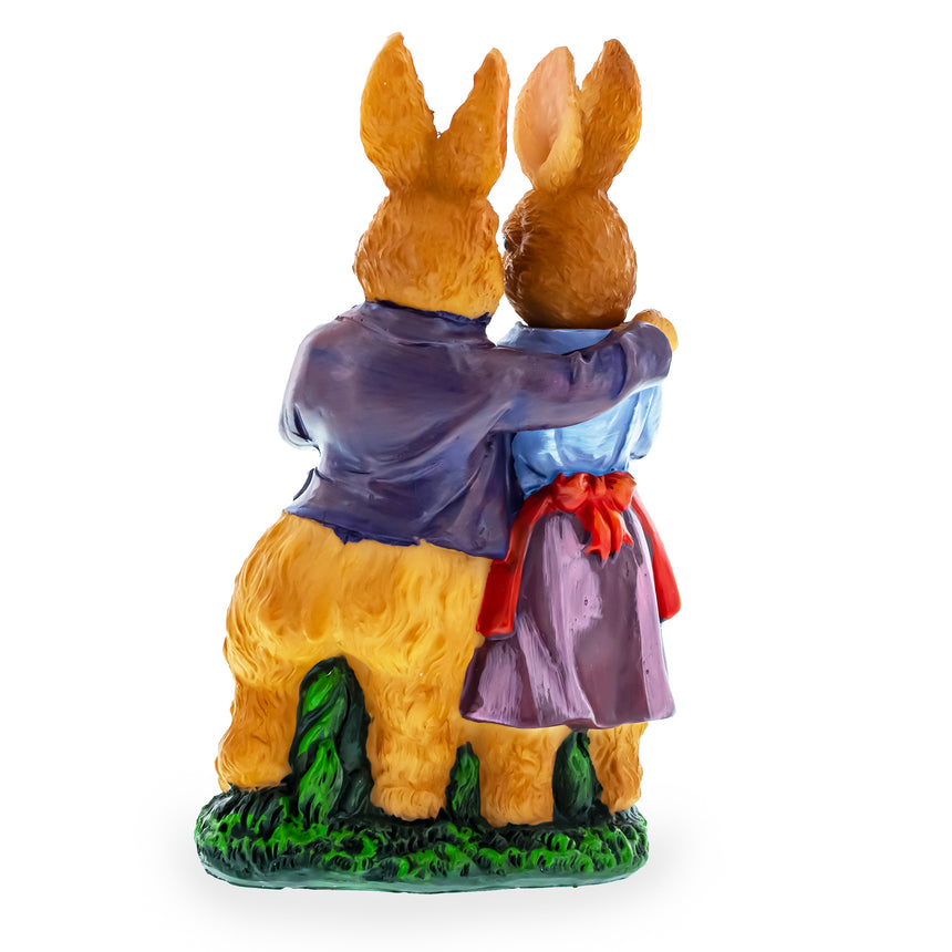 Loving Bunny Duo with Festive Easter Basket Figurine ,dimensions in inches: 6.2 x 3.7 x 2